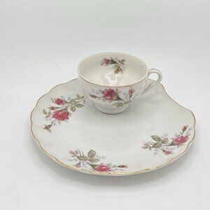 Norcrest Fine China Japan Floral Rose Tea Cup & Scallop Saucer Set Vintage Boho